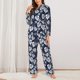 thumbnail image 2 of Balery White Leaves Conjunto de Pijama con Estampado para Mujer, Conjunto de Dos Piezas con Manga Larga, Ropa de Dormir Suave con Bolsillos, Pijamas Cómodos-Medium, 2 of 7