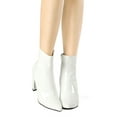 thumbnail image 3 of BLISSFUL STEP Women's Boots Pointed Toe Zipper Patent Leather Ankle Chunky Boots White 7, 3 of 8