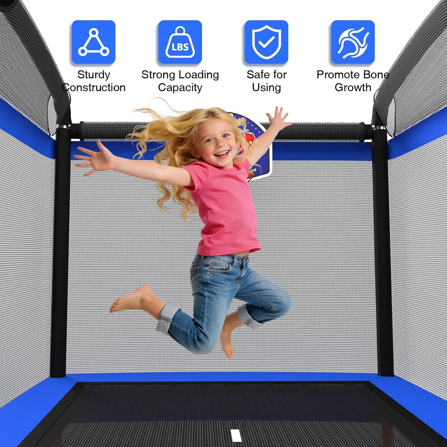 6FT Rectangle Toddler Trampoline by LANGXUN, 5-in-1 Kids Mini Trampoline Featuring Safety Enclosure Net for Indoor & Outdoor Use