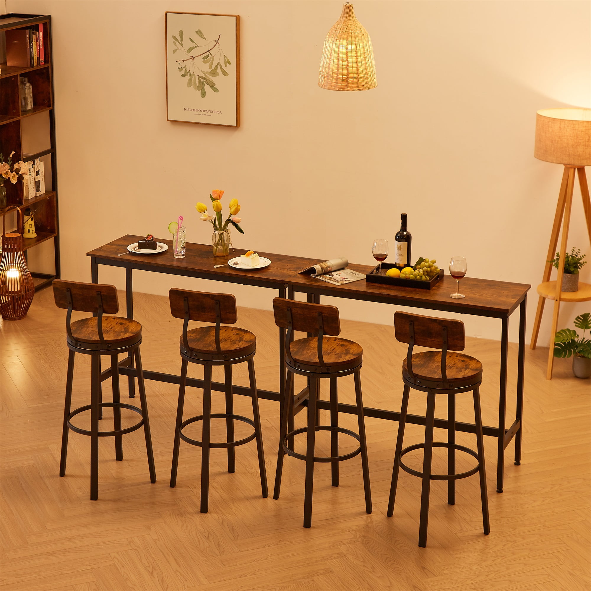 YYAo Oval Swivel Set of 2 Bar Stool, Metal Frame Armless Stool with Back for Living Room, Bar, Rustic Brown YYAo Oval Swivel Set of 2 Bar Stool, Metal Frame Armless Stool with Back for Living Room, Bar, Rustic Brown