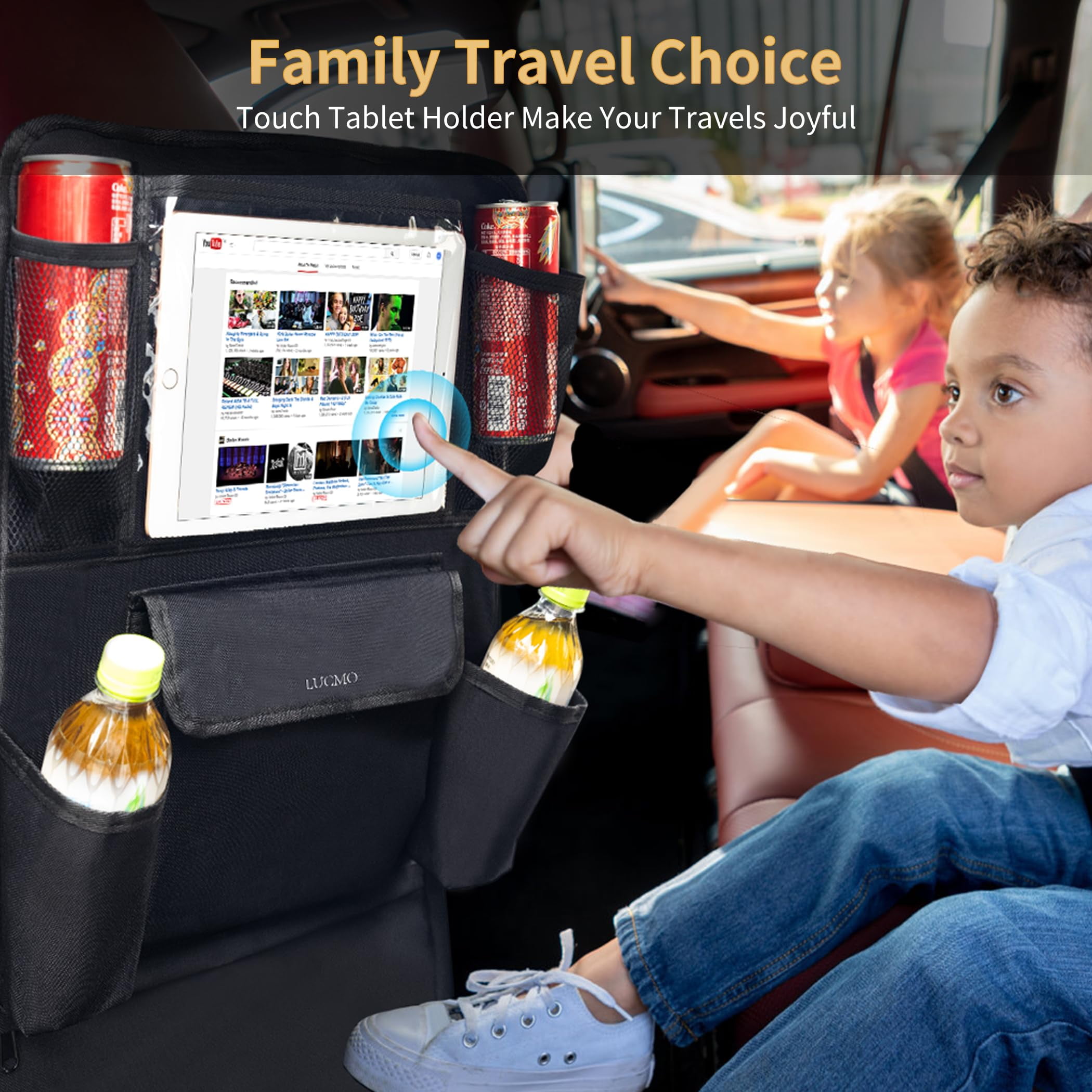 GUANGHUI Car Backseat Organizer with Tablet Holder,6 Storage Pockets Car Storage Organizer with Foldable Food Tray,Protectors Kick Mats Travel Accessories-black