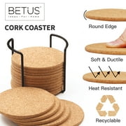Betus 16 Pcs Round Cork Coasters with Metal Holder - Drink Absorbent, Heat-Resistant, Reusable Saucer Pad for Glasses, Cup, DIY project, Restaurant & Wedding