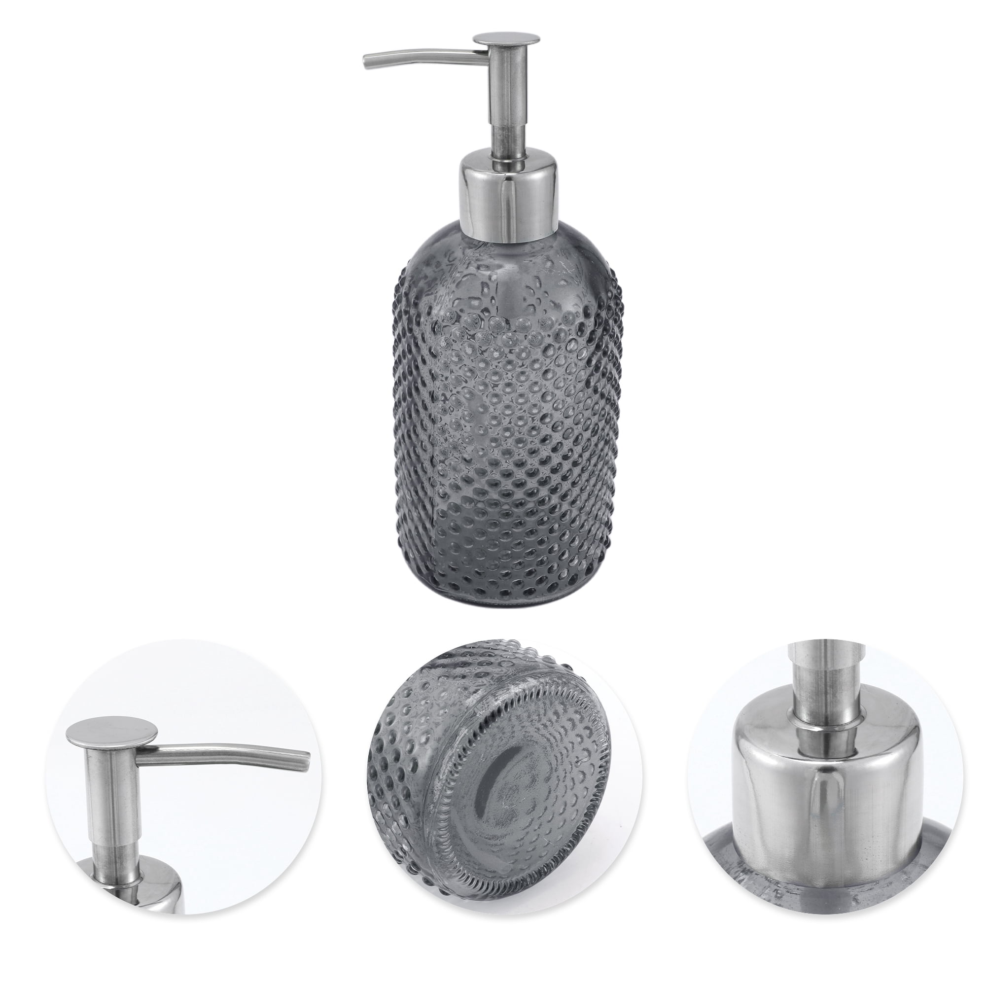 Unique Bargains 1 Pc Elegant Circle Raindrop Pattern Soap Pump Dispenser for Bathroom 13.52oz Gray Silver Tone