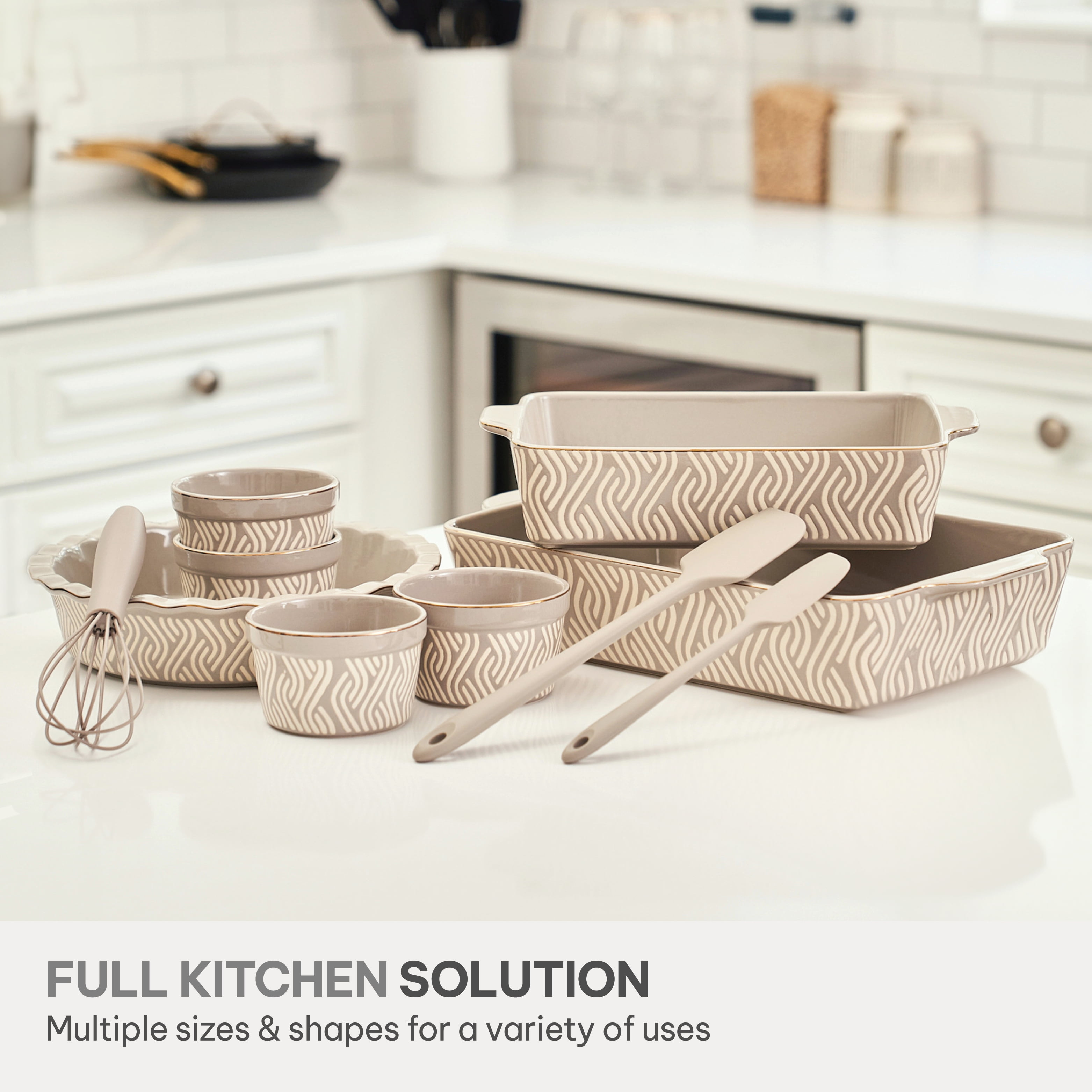 Thyme & Table, 10-Piece Ceramic Bakeware Set, with Spatulas & Whisk, Madison