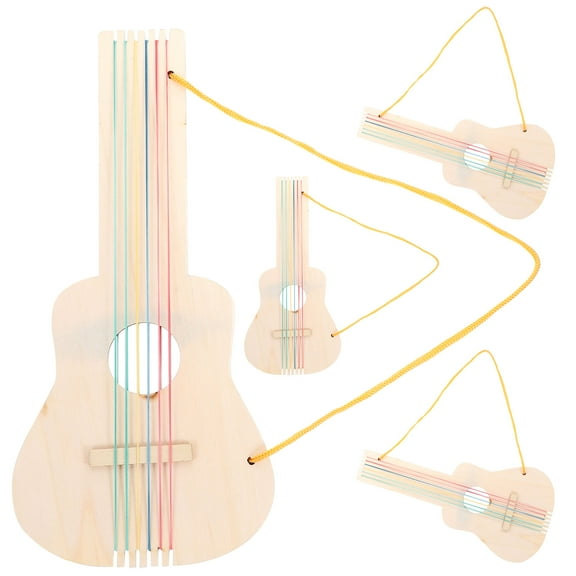 Niceauty 4 Sets Unfinished Wood Guitar DIY Craft Assorted Color Musical Instrument for Kids Family Time