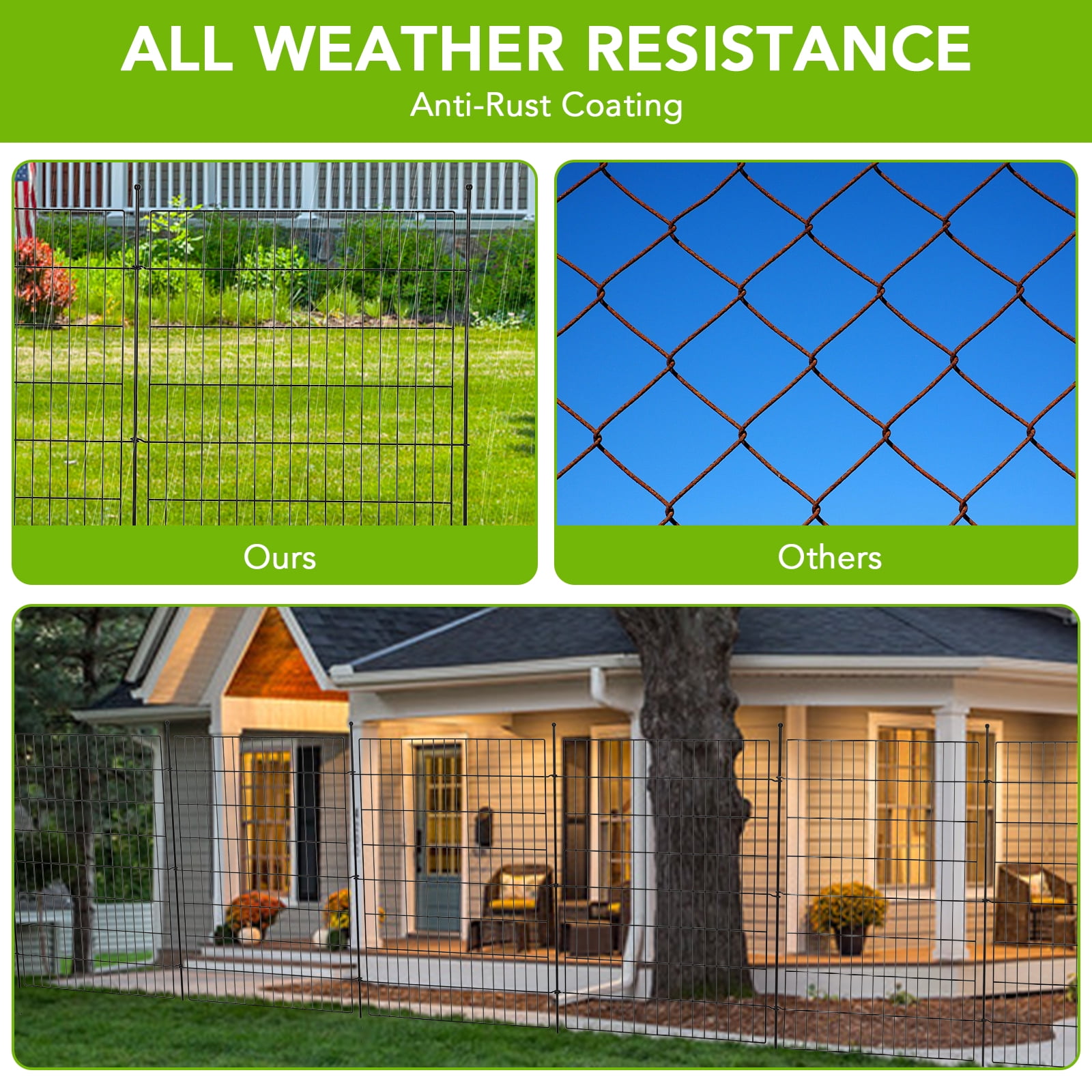 ChaoLink Garden Fence,10 Panels No Dig Decorative Fence for Outdoor ,Yard, Patio,29*40 In Animal Barrier Rustproof Metal Wire Panel,Temporary Dog Fence Flat topFlat top，29w×40h in