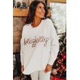 thumbnail image 3 of Women's Beige Holly Jolly Christmas Knit Sweater – Casual Loose Fit for Holiday Gatherings, XL, 3 of 11