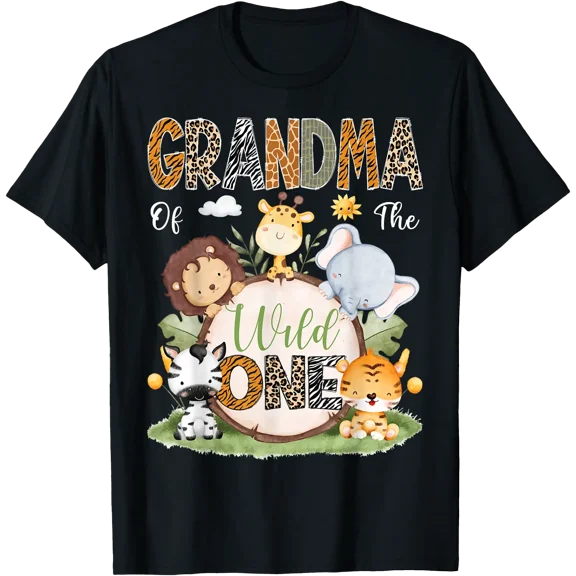 Grandma Of The Wild One First Birthday Safari Woodland T-Shirt