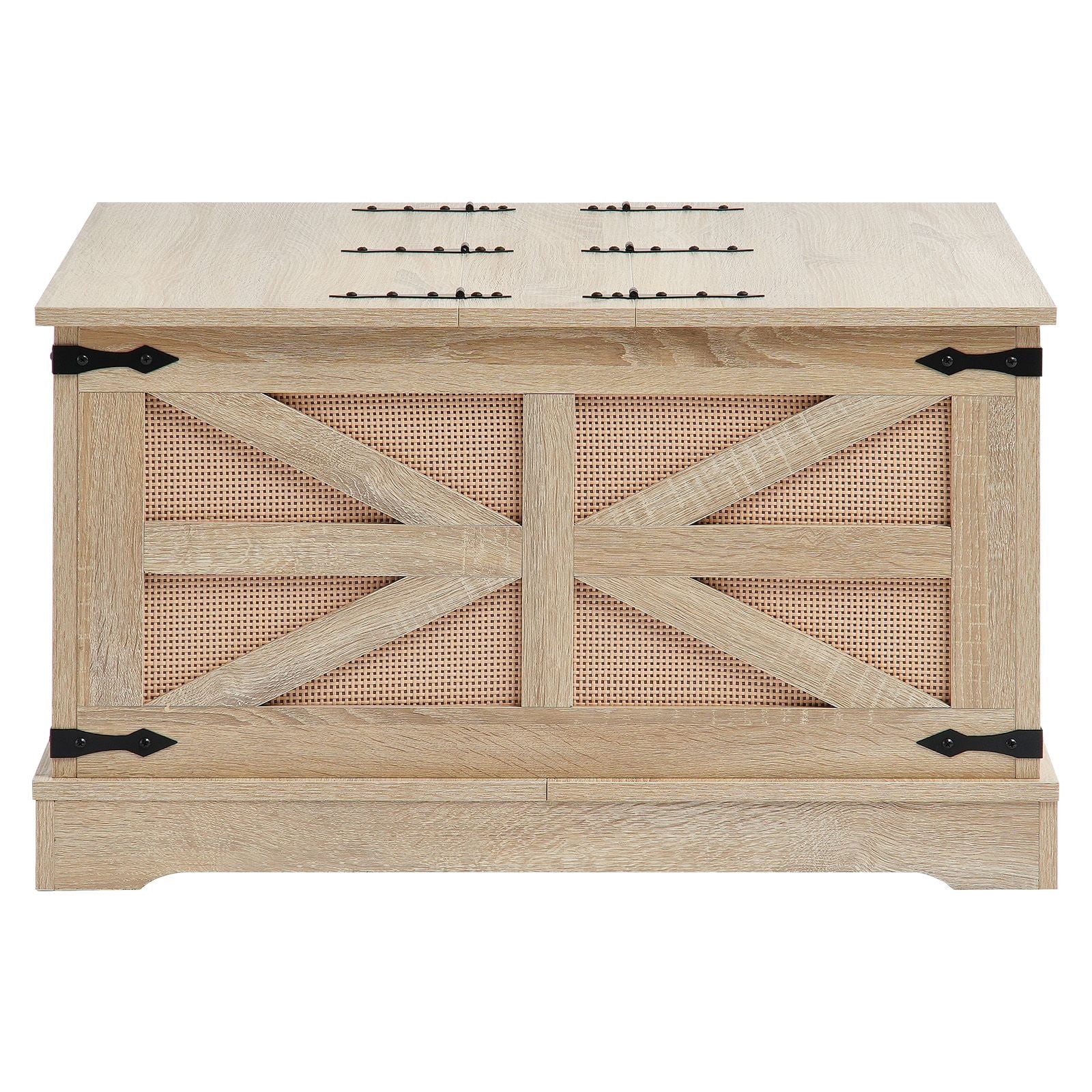 Rattan Coffee Table, 32-Inch Rectangle PE Rattan Woven Storage Table with MDF Top and Dual Lift-Top Design for Living Room, Bedroom and Small Spaces