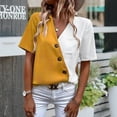 thumbnail image 3 of Askfv Women Button Blouse Casual V-Neck Tunic Shirts Color Block Summer Tops, 3 of 4