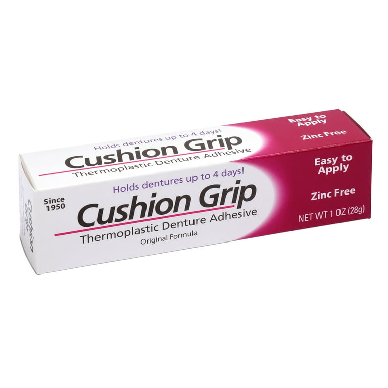 One application holds dentures up to 4 full days! Cushion Grip