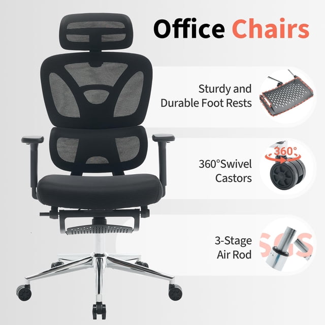 AKDSteel Ergonomic Office Chair, Computer Desk Chair With Adjustable Padded Headrest, 3d Armrests And Lumbar Support