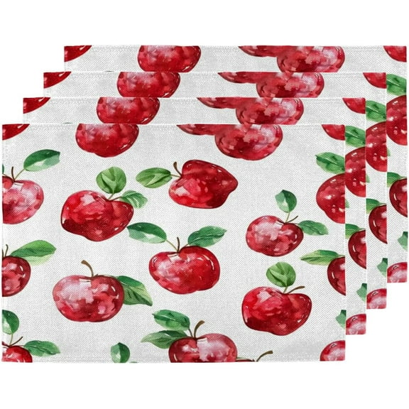 Placemats Set of 4, Apples 18 x 12 Inch Cotton Linen Heat Resistant Dining Table Place Mats Fruit Apples Washable Kitchen Table Mats for Dining Coffee Bar Table