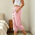thumbnail image 5 of cocolona Womens Casual Waffle Capri Pants Solid Color Elastic Waist Drawstring Workout Jogger Cropped Pants with Pockets, 5 of 5