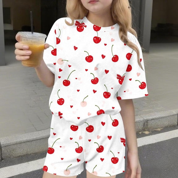 BXSRUTA Girls 3-15 Years Summer 2 Piece Outfit Soft Breathable Casual Round Neck T-Shirt and Shorts Set for Kids