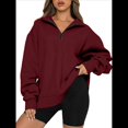 thumbnail image 1 of Sudadera de Entrenamiento de con Media Cremallera para Mujer, de Gran Tamaño, de Larga, Color Liso, con Hombros Caídos. Vino Tinto L, 1 of 5