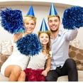 thumbnail image 4 of CUGBO 24Pcs Cheerleading Pom Poms, Handle Metallic Foil Flower Ribbons for Dance Sports Game Party (Blue), 4 of 14