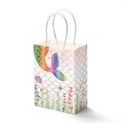 12 pc Rectangle Foldable Creative Kraft Paper Gift bag with Handle Wedding Favor bag Mermaid Pattern 15x11x0.15cm Paper