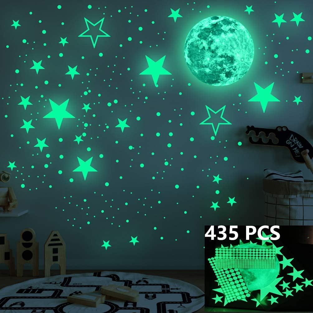 Glow in The Dark Stars for Ceiling 1093pcs Bright Wall Stickers Include Stars and Moon Perfect for Kids Bedroom Living Room and Gift 3D Glow Stars for Ceiling Wall Decals Wall Stickers-Green