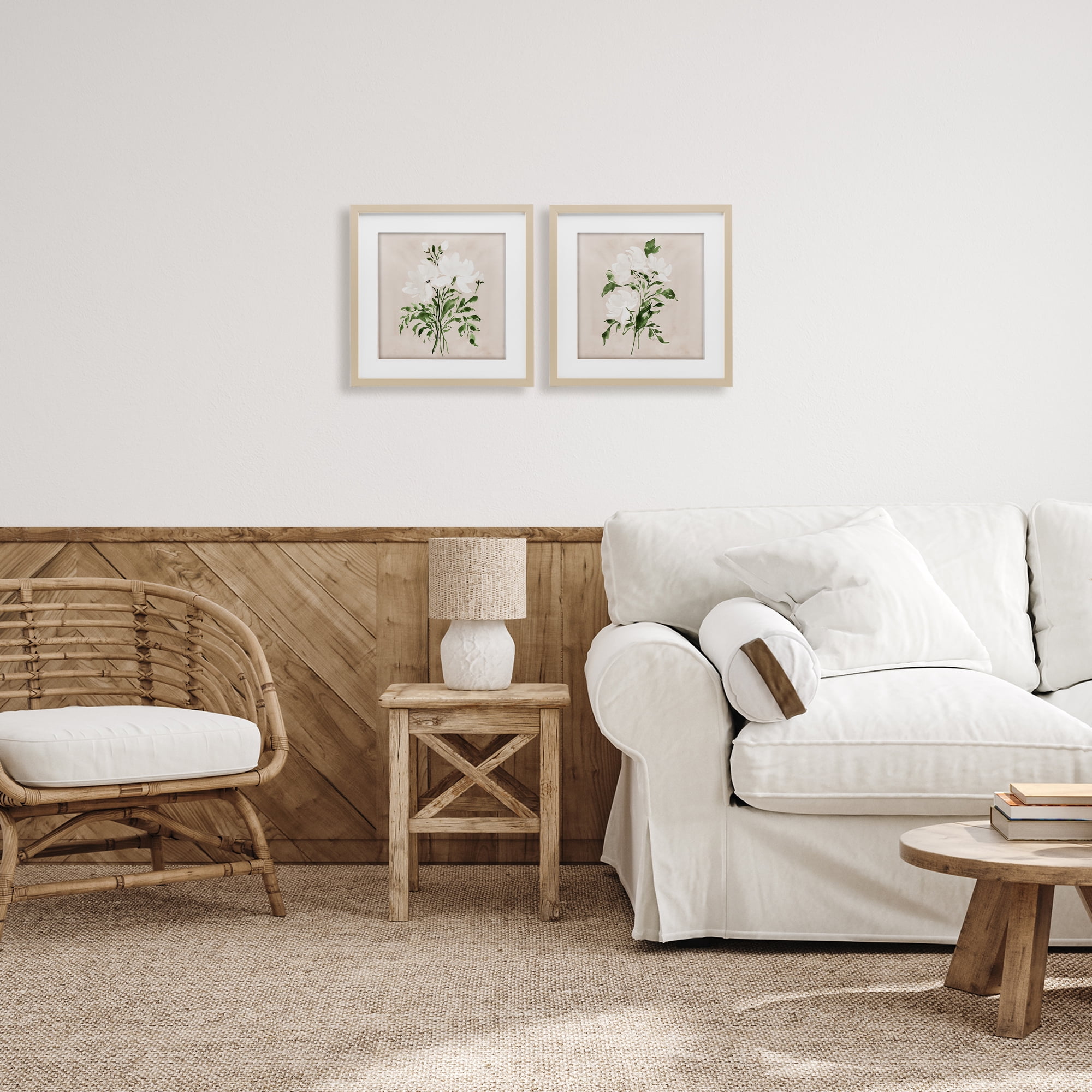 Stupell Industries White On Tan Botanicals 2 Piece Birch Framed Print Under Glass Set, design by Lucille Price