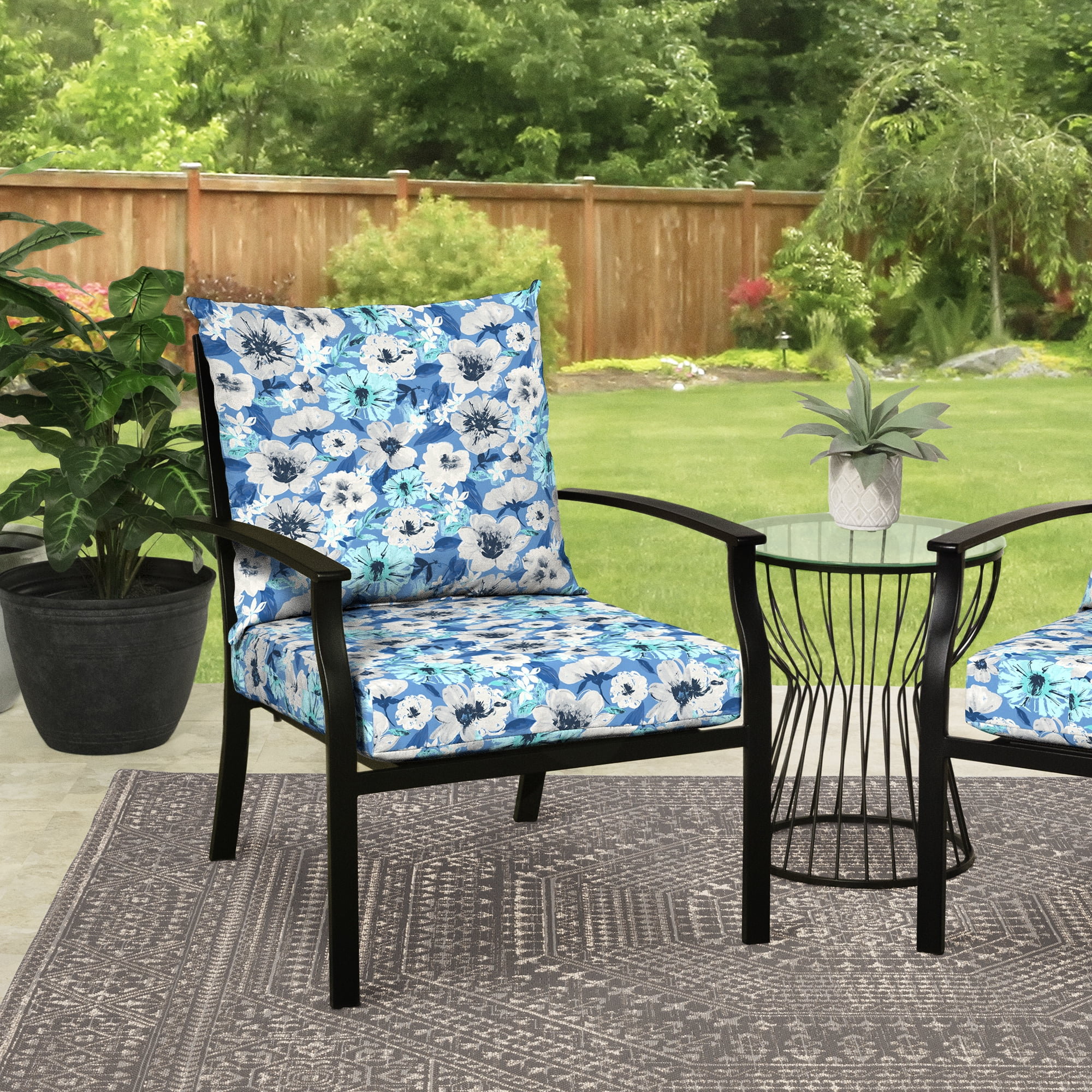 Mainstays 45" L x 22.75" W Blue Floral Rectangle Outdoor 2 Piece Deep Seat Cushion