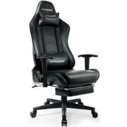 GTRACING Gaming Chair with Footrest Ergonomic Reclining Leather Chair, Black