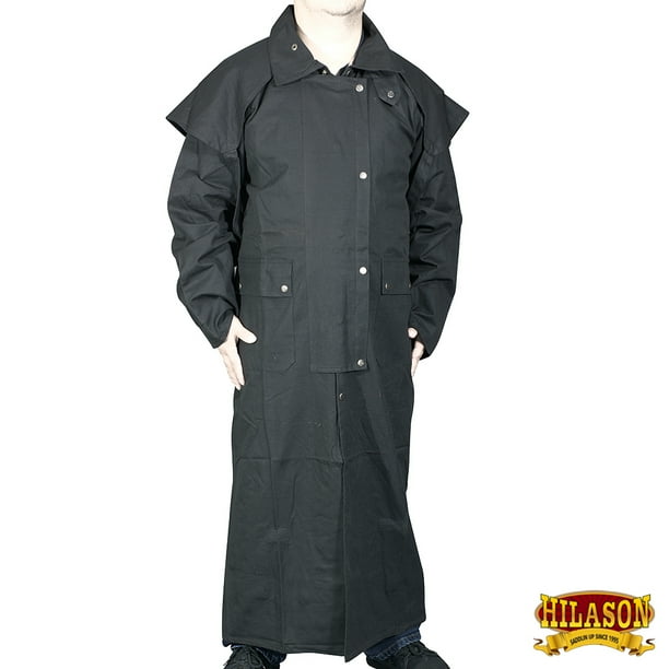 Hilason Mens Oil Cloth Waterproof Duster Coat Jacket Western