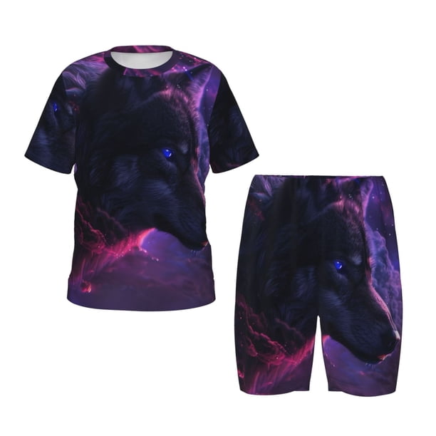 Balery Galactic Wolf Stare Conjunto de Pijama Infantil de Manga Corta con Estampado – Ropa de Dormir de Algodón Suave-4X-Large