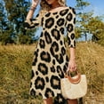 thumbnail image 4 of Leopard Print Tan Black Background Flare Dress Square Neck Dress Elegant Female Fashion Printed Dress, 4 of 9