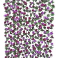thumbnail image 3 of Guirnalda de rosas artificiales, 3 unidades, 135 flores, guirnalda de flores falsas para decoración de bodas, hogar, jardín, fiesta (morado), 3 of 4