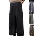 thumbnail image 2 of Umfun Men Vintage Denim Cargo Pants Wide Leg Baggy Full Length Retro Street Trousers with Belt Waist for Fashion Street and Casual Daily Matching, 2 of 9