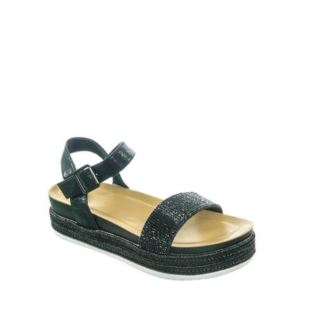 Lakota38 by FRH, Rhinestone Espadrille Footbed Flatform Sandal - Womens Molded Platform