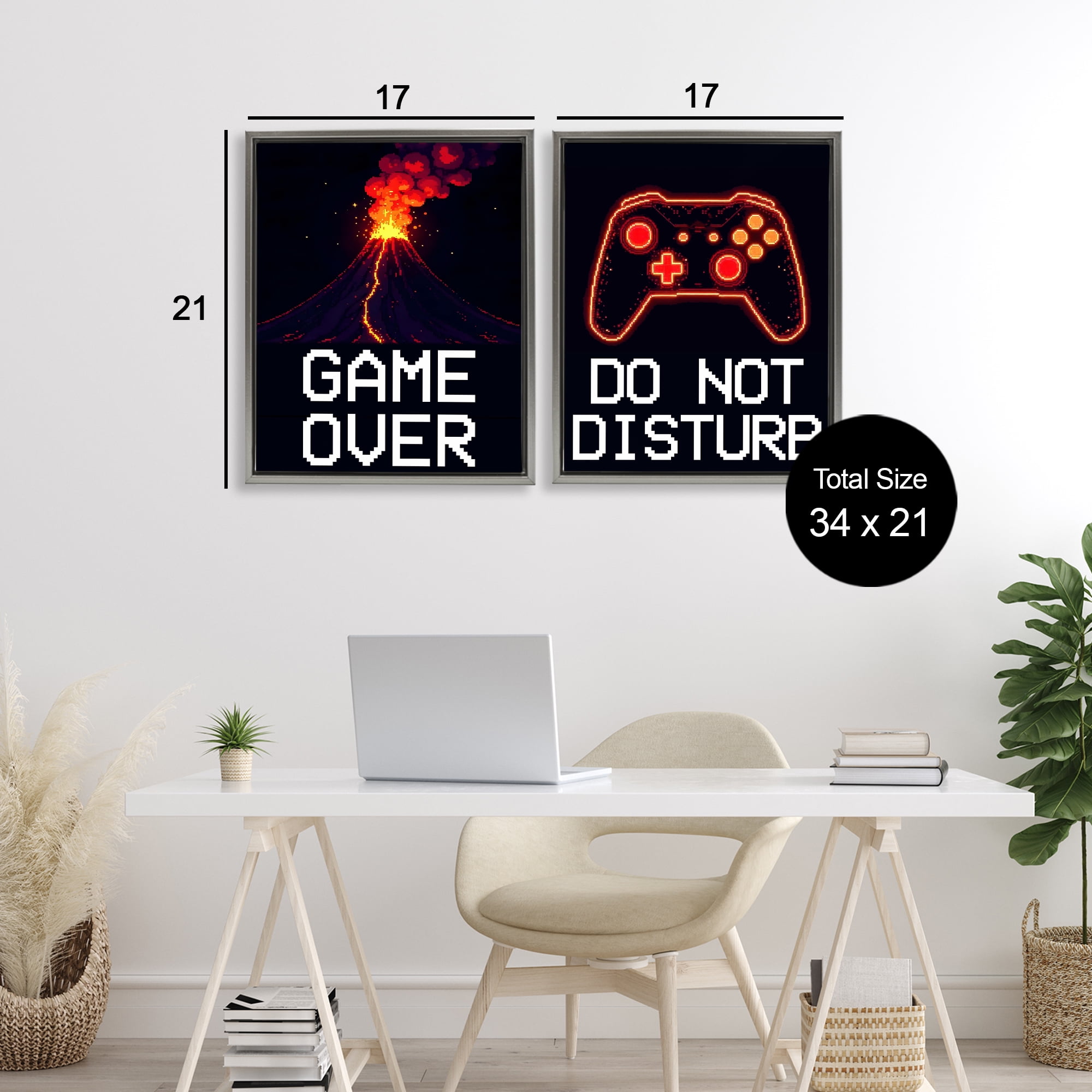 Pixel Game Sentiments 2 Piece Gray Framed Floater Canvas Set, design by Kim Allen