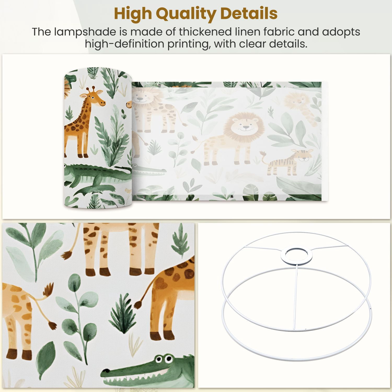 Linen Drum Lampshades Jungle Safari Animals Circular Motif Symmetrical Layout Mandala like 13"x13"x10" Light Shade for Table Lamps Drum Lamp Shades Lampshade Replacement Assembly Required