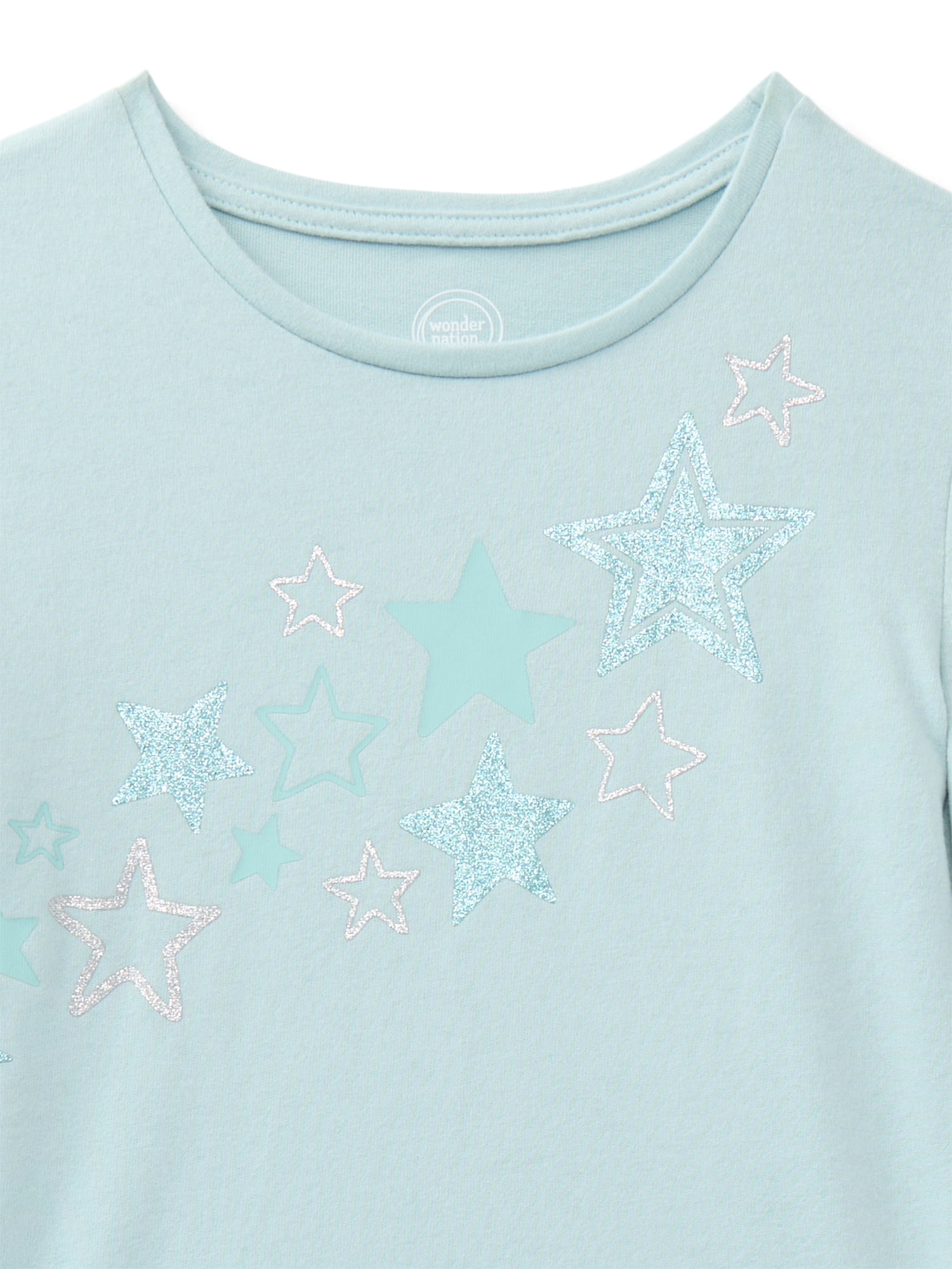Wonder Nation Girls Gathered Shoulder Long Sleeve Tee, Sizes 4-10