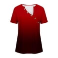 thumbnail image 3 of Itsame Women's T-shirt, Button-up V Neck Short Sleeve Fashion Gradient Casual Summer Tops Red, 3 of 5