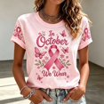 thumbnail image 2 of Weikingp Breast Cancer Shirts for Women Short Sleeve Casual Tops Cute Love Heart Ribbon Graphic Print Tee Vintage Floral T Shirt Baseball Shirt Going Out Tops Pink S, 2 of 5