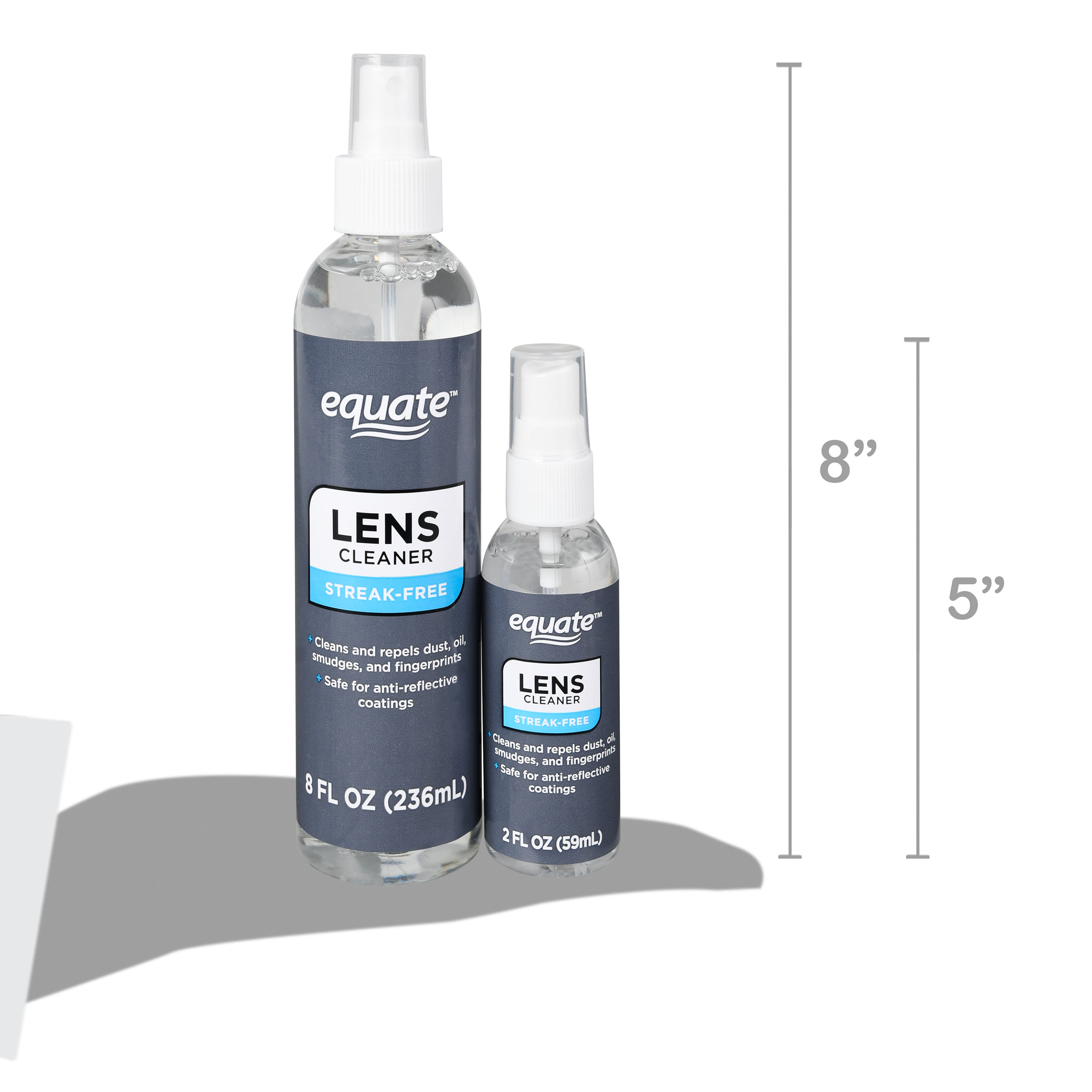 Equate Streak-Free Lens Cleaner Spray Value Pack, 2 Count, 8 oz and 2 oz Bottles