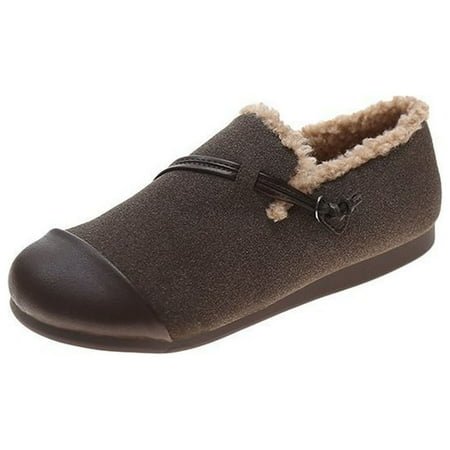 

Fesfesfes Ladies Shoes Round Toe Winter Fleece Vintage Frosted Round Soft Soles Casual Shoes 40(7.5)