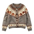 thumbnail image 3 of BODOAO Women's Fair Isle Cardigan Pumpkin Pattern Button Front Crew Neck Long Sleeve Knit Sweater Casual Fall Halloween Holiday Jacket for Seasonal Casual Wear Grey 2XL, 3 of 4