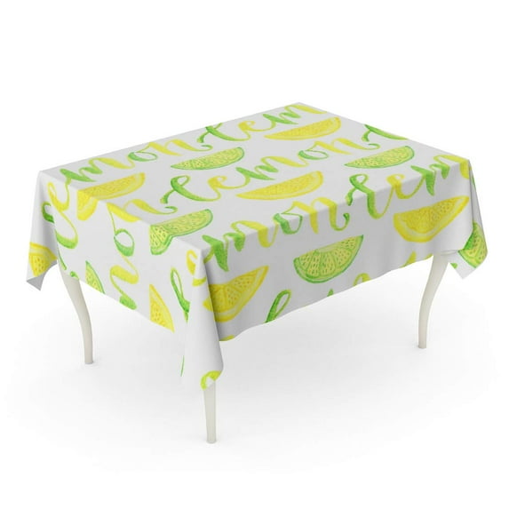 LADDKE Green Watercolor Lemon and Lime Bright Marmalade Packaging Yellow Tablecloth Table Desk Cover Home Party Decor 60x104 inch