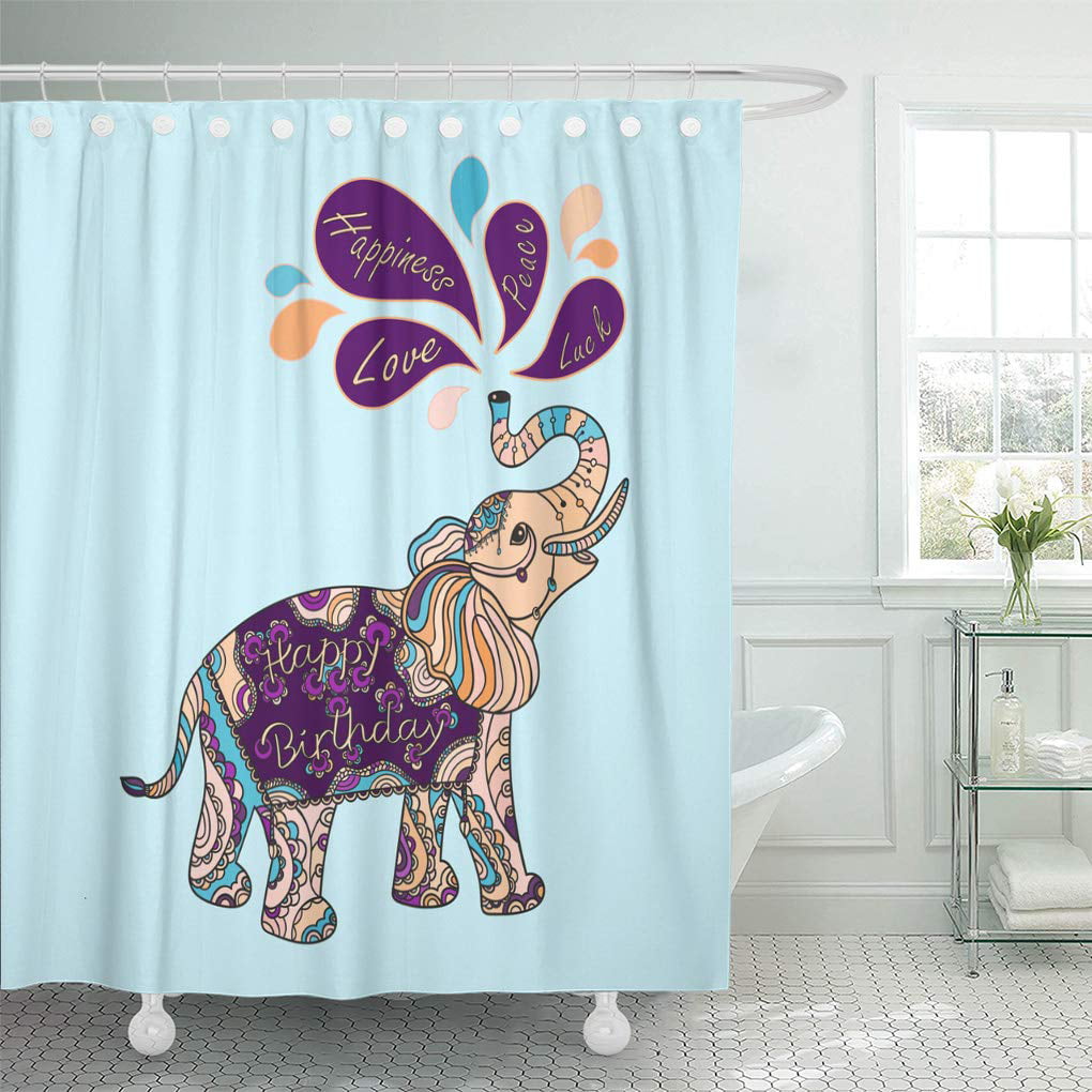 Happy Birthday Ethnic Tribal Style Bath Cutain Details about   Fantasy Elephant Shower Curtain