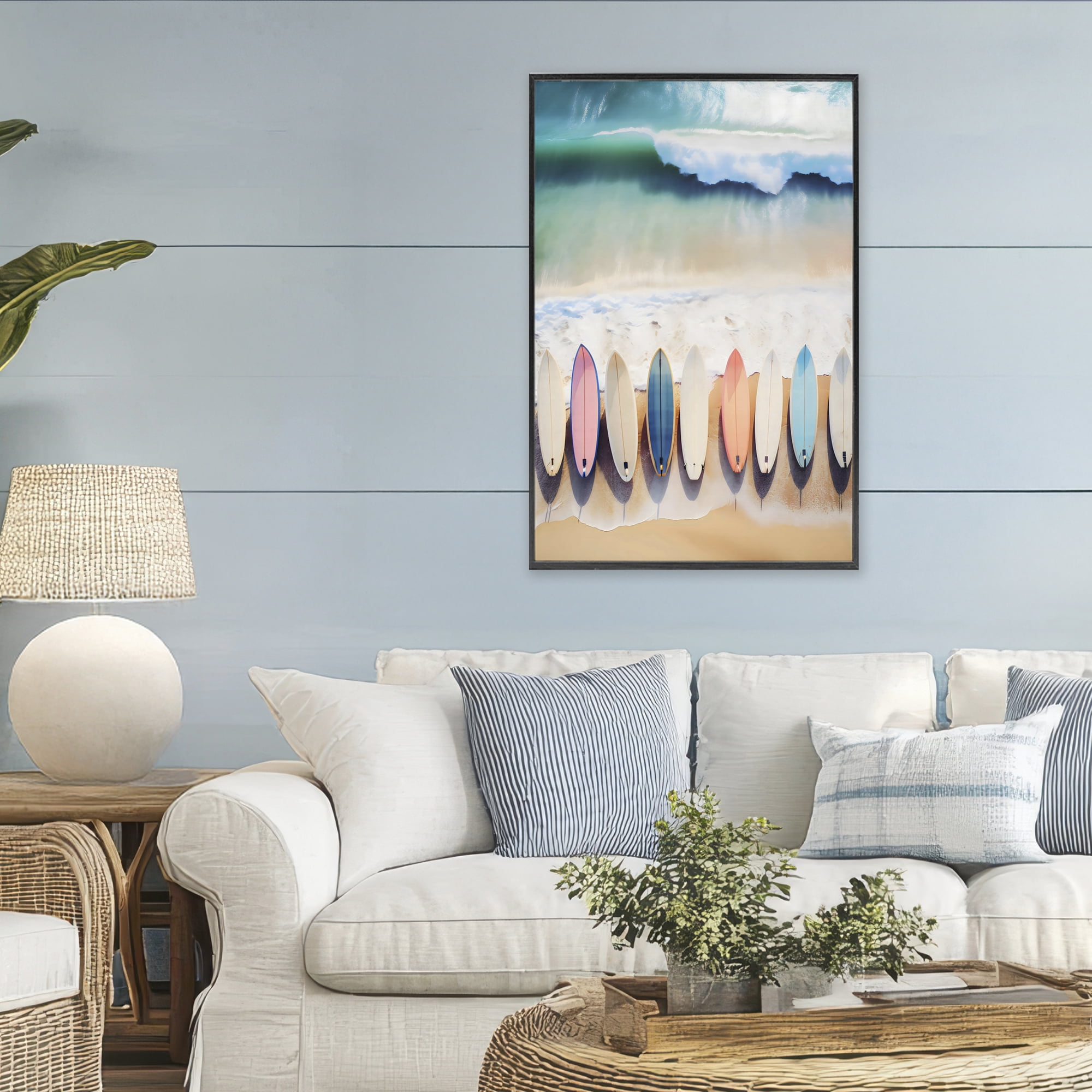 Stupell Industries Aerial View Surfboards Shoreline Black Framed Giclee Art, design by Creative Studio