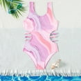 thumbnail image 2 of CAICJ98 Girls' One-Piece Swimwear Cute Tie Dye Side Cutout Swimwear Summer Quick Dry Beach Hawaiian Bathing Suits for Girls (Pink,9-10 Years), 2 of 7