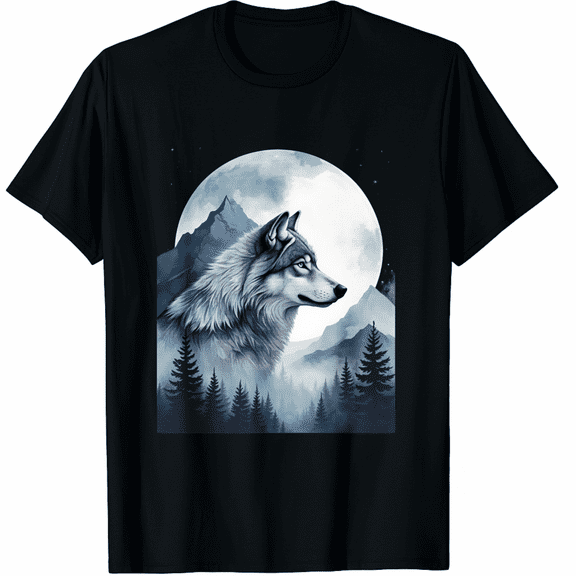 Arctic Grey Timber Wolf Under the Moon & Stars Design T-Shirt for Men Women