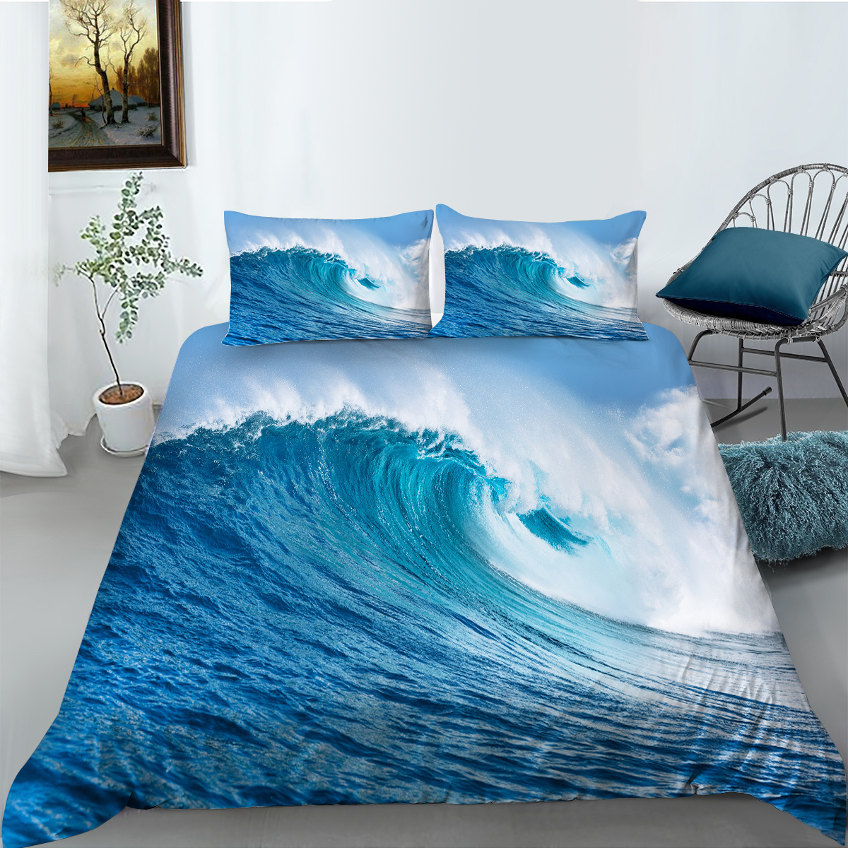 Bedding Cover Sets 3D Seaside Scenery Printed Bed Set High Quality