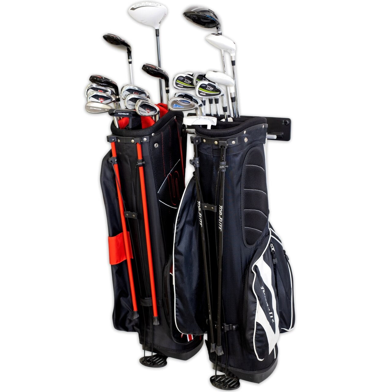 StoreYourBoard BLAT 2 Bag Golf Rack, Mounted Hanging Steel Golf Bag Organizer, Holds 100 lbs