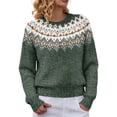 thumbnail image 3 of Women Vintage Fair Isle Geometric Pattern Crew Neck Sweater Long Sleeve Loose Soft Knit Pullover Top S, 3 of 7