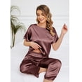 thumbnail image 4 of MISS MOLY Womens Satin Silky Pajama Set Short Sleeve Shirt with Long Pajama Set Soft PJ Loungewear, 4 of 6