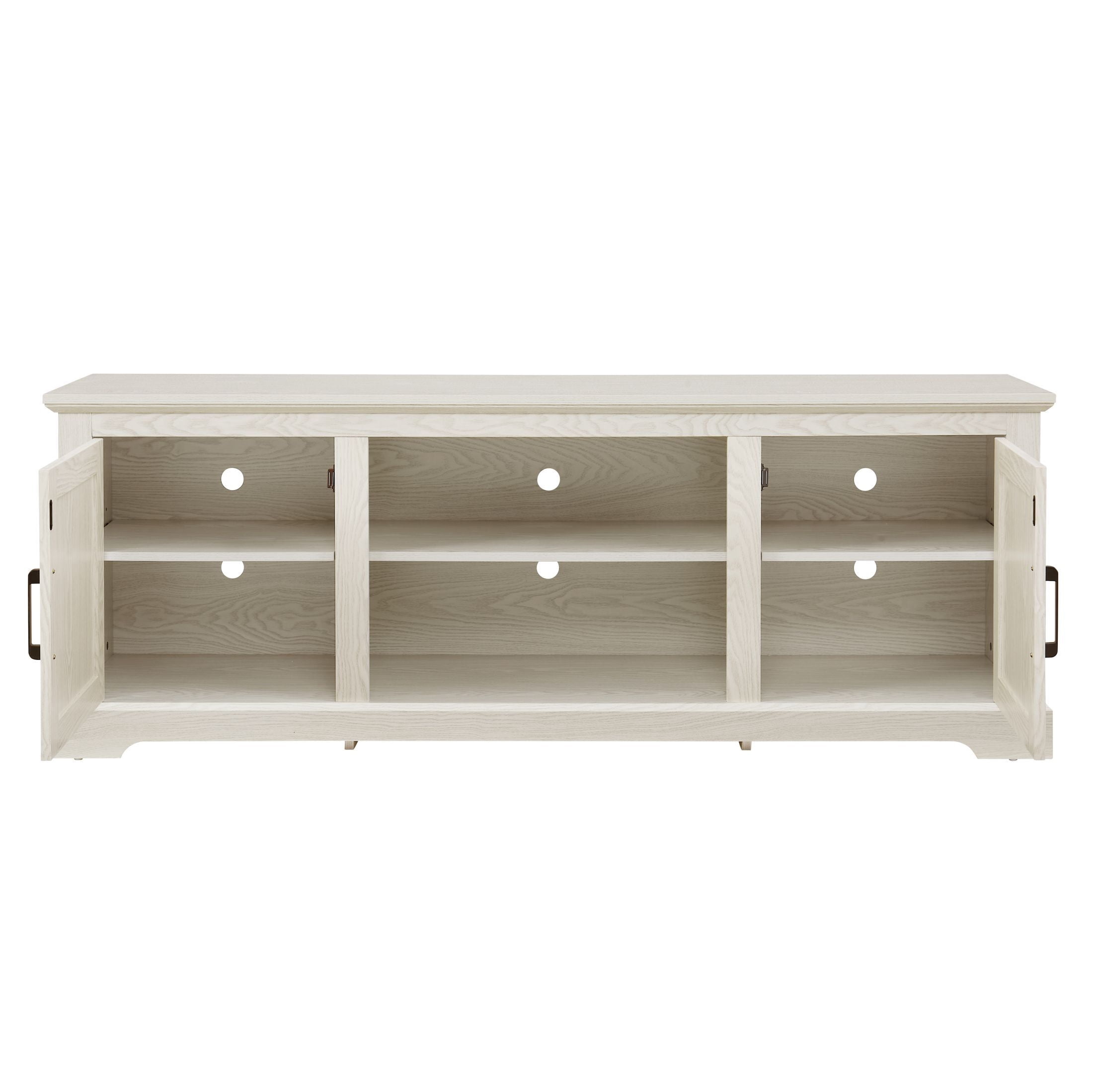 DEALTOPS Farmhouse TV Stand with Rattan Doors and Adjustable Shelves for TVs Up to 70'', Antique White